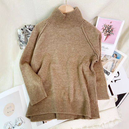 Damen Oversized Pullover Strukturiertem Stehkragen Grau Eveloria