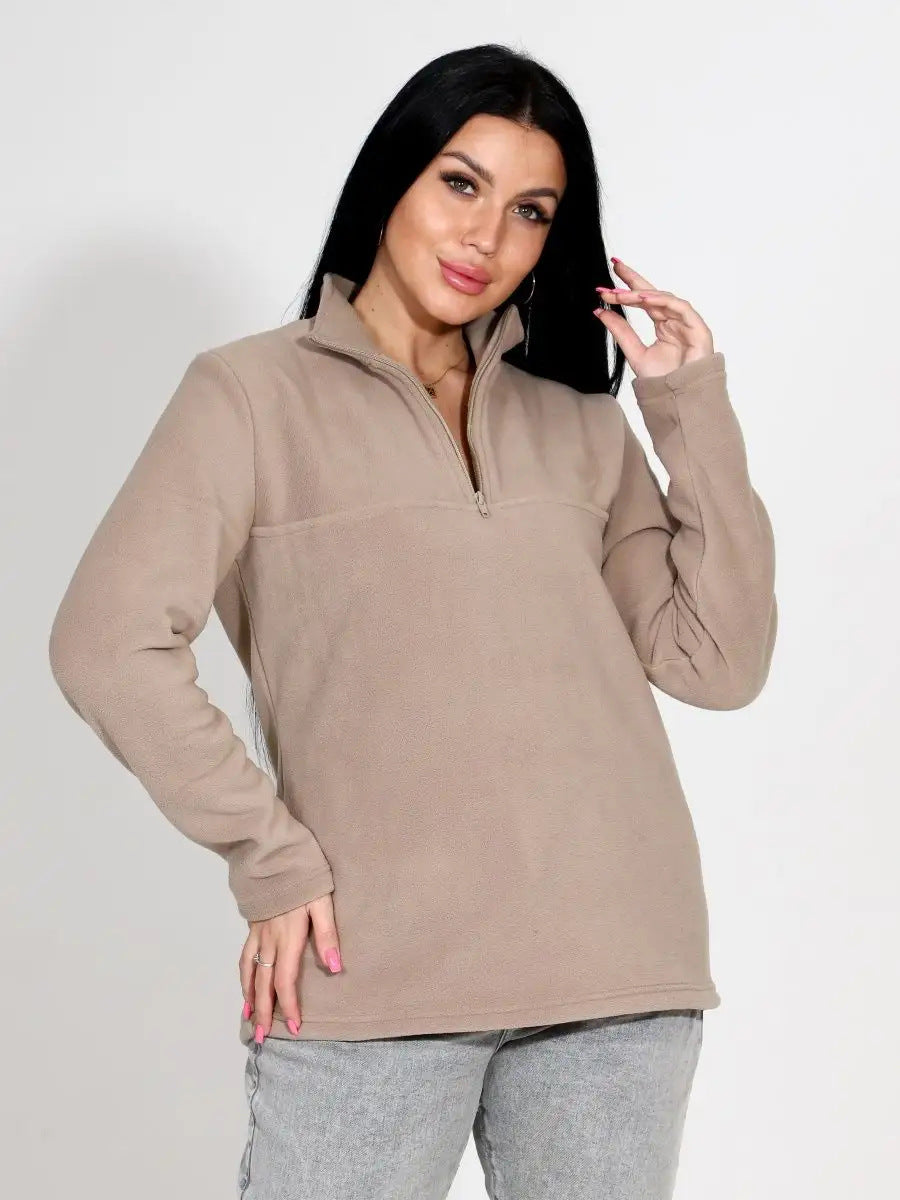 Damen Fleece-Pullover Stehkragen Halbzipp Evelyn