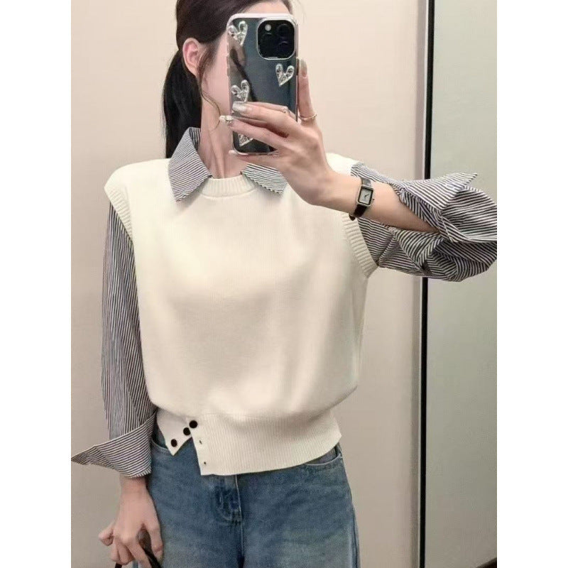 Damen Pullover Lässig Strukturiert Mit Hemdärmel Beige