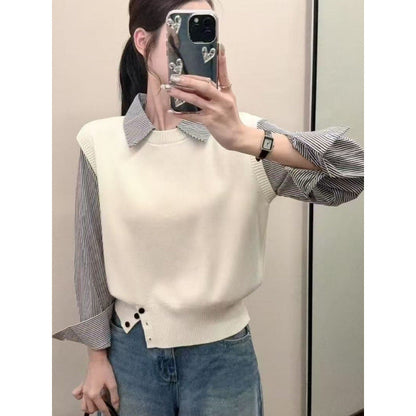 Damen Pullover Lässig Strukturiert Mit Hemdärmel Beige