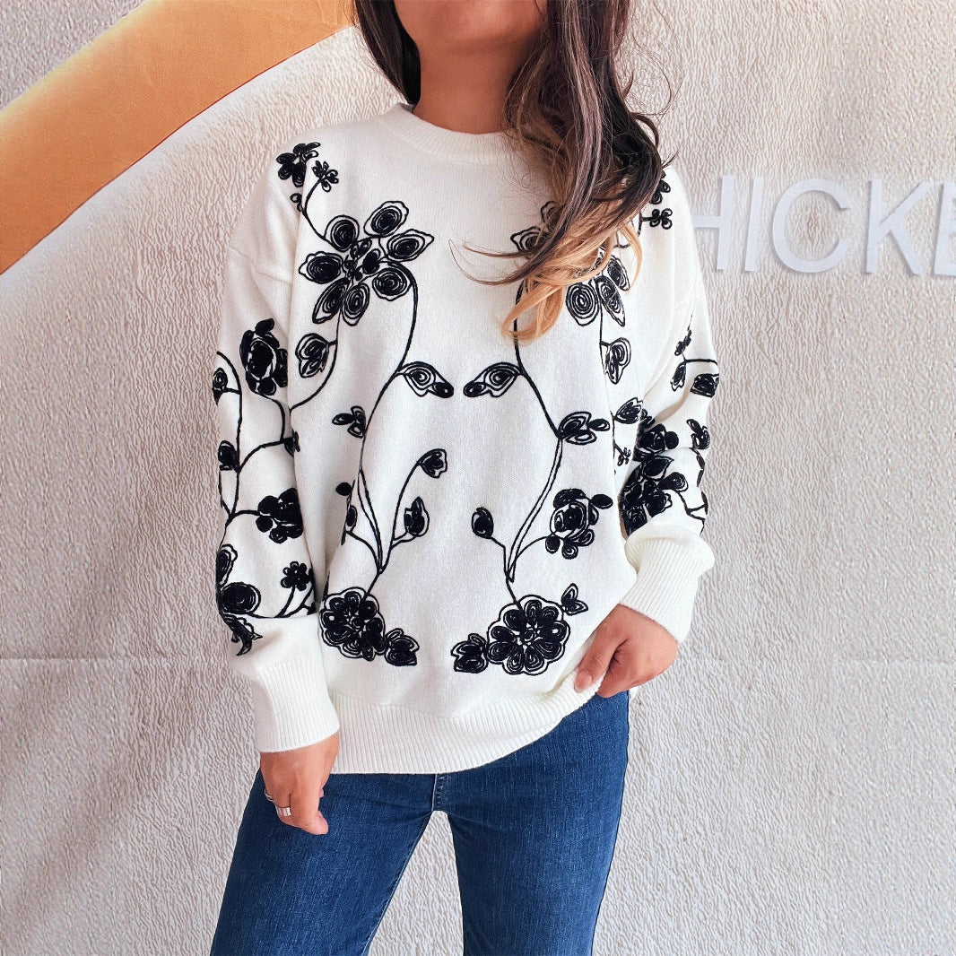 Damen Oversized Pullover Florales Design Eveloria - Eveloria