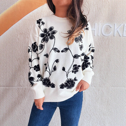 Damen Oversized Pullover Florales Design Eveloria - Eveloria