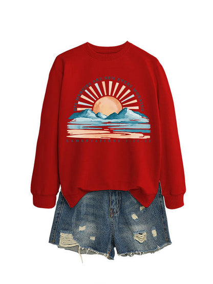 Damen Sweatshirt Lässiger Schnitt Sonnenaufgangsdesign Grau