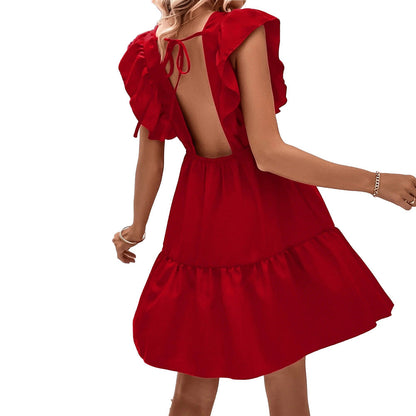 Damen Sommerkleid Volantärmel Offener Rücken Eveloria