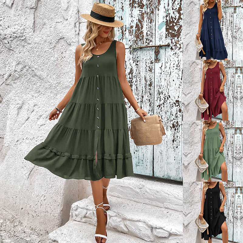 Damen Bodenkleid mit Knöpfen und Rüschen Eveloria - Eveloria
