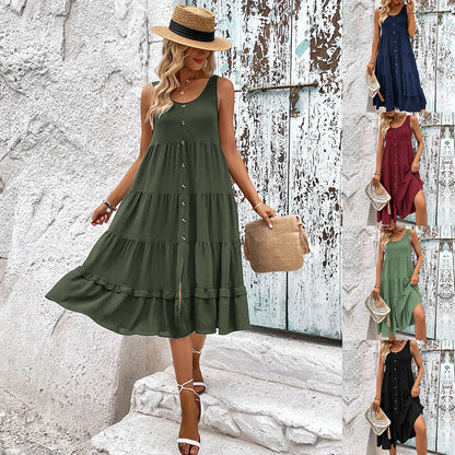 Damen Bodenkleid mit Knöpfen und Rüschen Eveloria - Eveloria