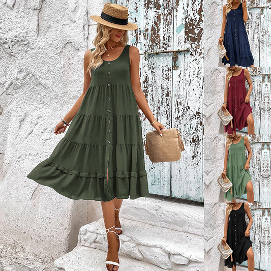Damen Bodenkleid mit Knöpfen und Rüschen Eveloria - Eveloria
