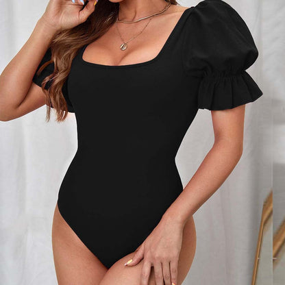 Damen Body Puffärmel Quadrat Ausschnitt Eveloria