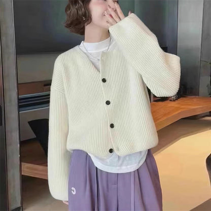 Damen Strickcardigan Lässig Weit Schnitt Dekorative Knöpfe Beige