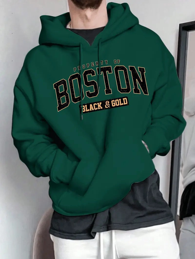 Herren Kapuzensweater Boston-Print Weich Eveloria