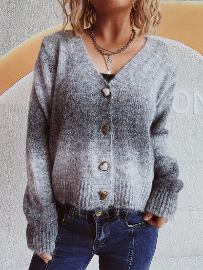 Damen Strickjacke Kuschelig Herzknöpfe Locker Eveloria