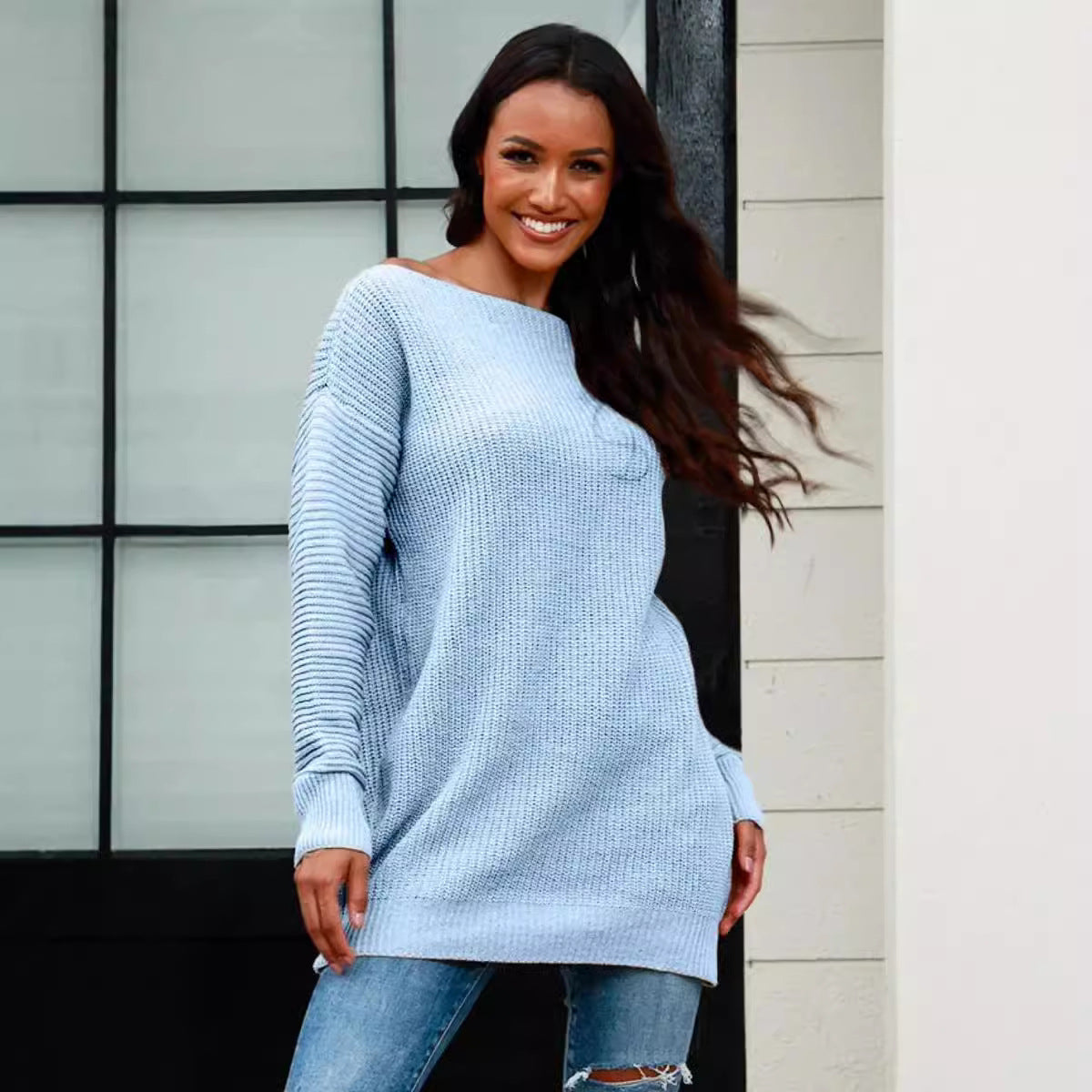 Damen Strickpullover Weites Design Strukturiert Eveloria - Eveloria