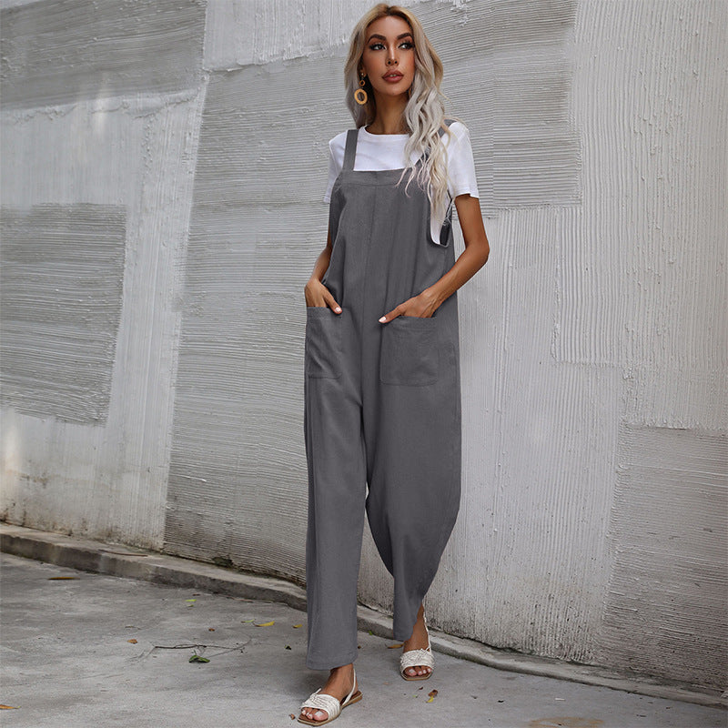 Damen Latzhose Bequem Baumwolle Praktische Taschen Eveloria