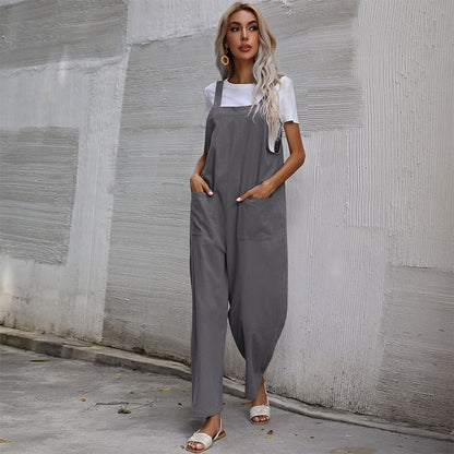 Damen Latzhose Bequem Baumwolle Praktische Taschen Eveloria