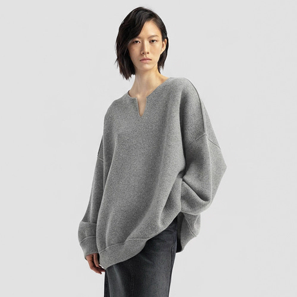 Damen Strickpullover Oversized V-Ausschnitt Eveloria