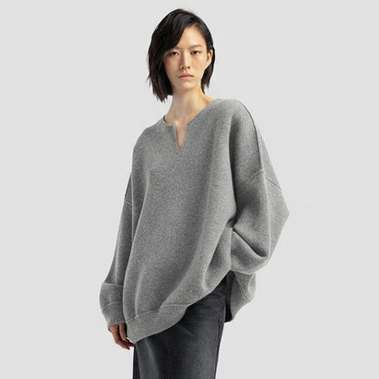Damen Strickpullover Oversized V-Ausschnitt Eveloria
