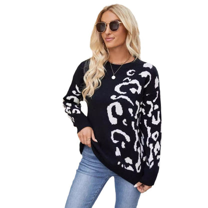 Damen Leopardenpullover Grobstrick Eveloria