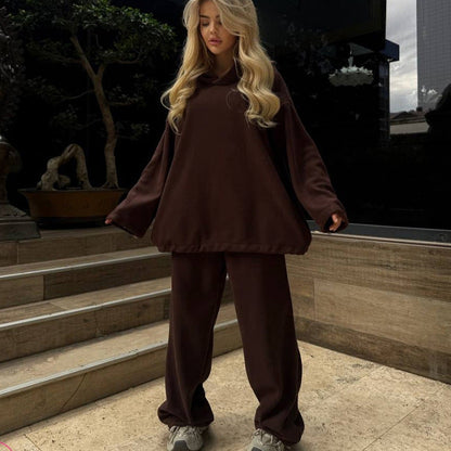 Damen Fleece-Loungewear-Set mit Kapuze Weich Eveloria