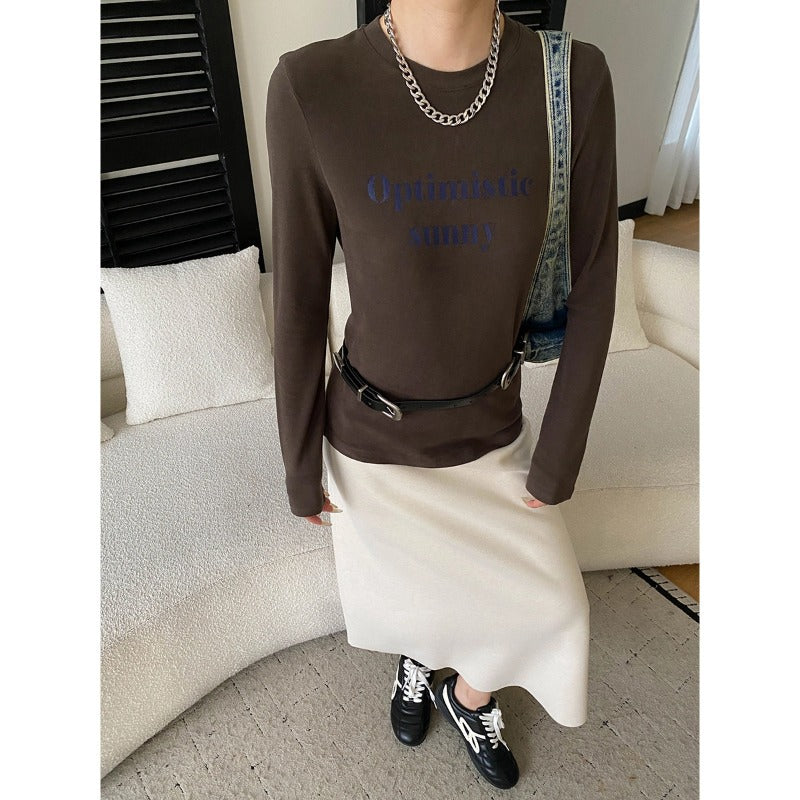 Damen Langarmshirt Figurbetont mit Schriftzug Eveloria