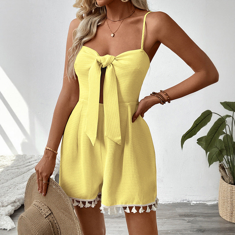 Damen Jumpsuit Schleifenmuster Locker Schnitt Eveloria