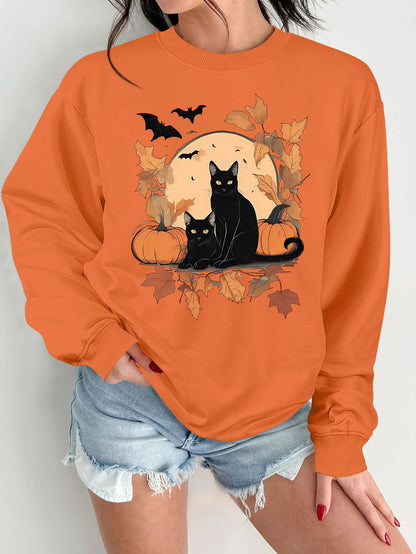 Damen Sweatshirt Herbstlich Katzen Kürbis Design Eveloria