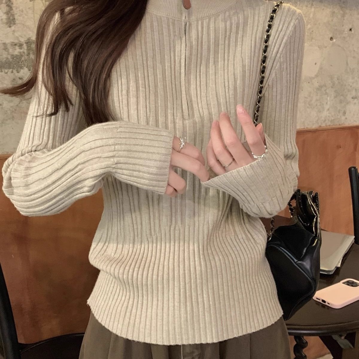 Damen Sweatshirt Stehkragen Elegant Geschnitten Eveloria
