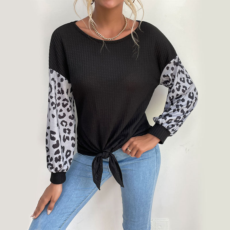 Damen Langarmshirt mit Knoten-Detail und Tiermuster Ärmeln