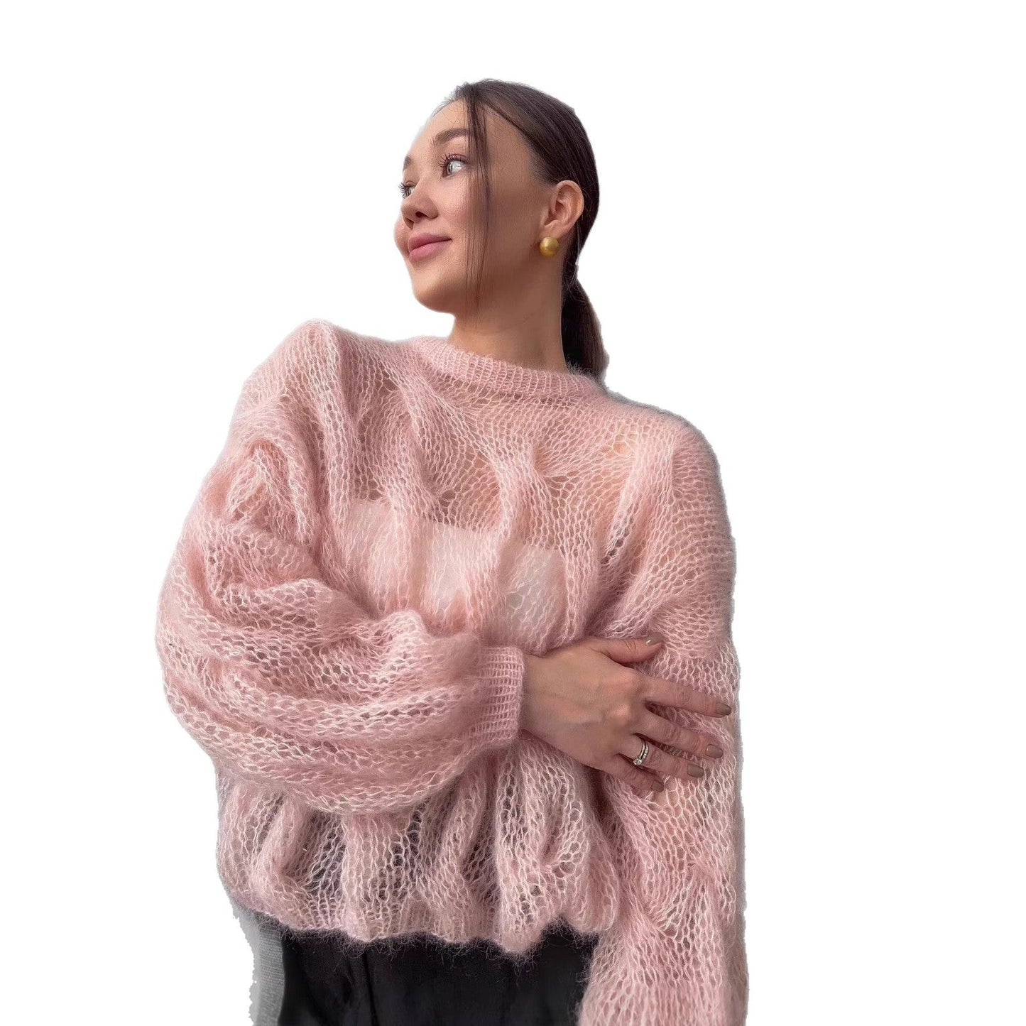 Damen Mohairpullover Weich Voluminöse Ärmel Eveloria