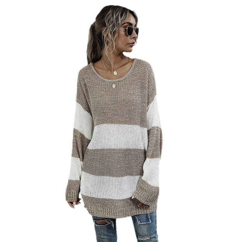 Damen Strickpullover Breite Streifen Eveloria
