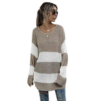 Damen Strickpullover Breite Streifen Eveloria
