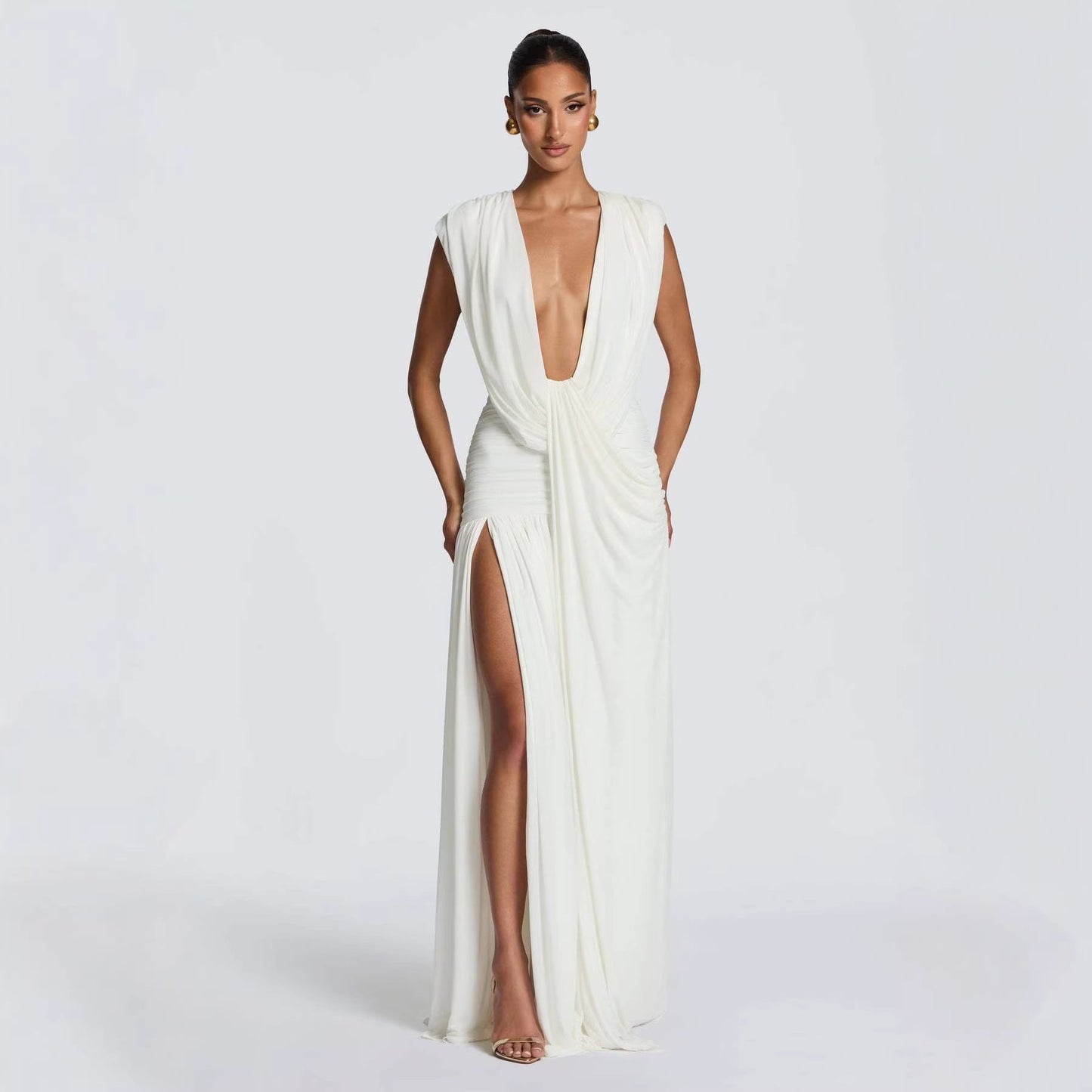 Damen Wickelkleid mit V-Ausschnitt und Raffung Eveloria