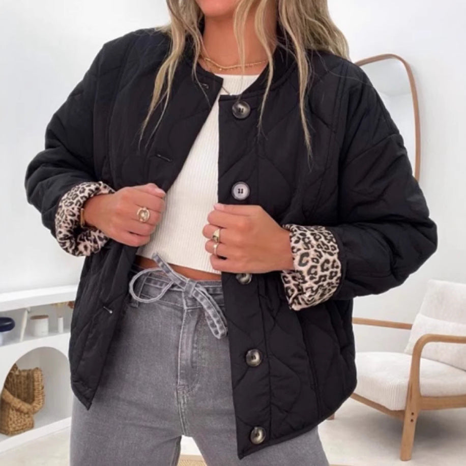 Damen Übergangsjacke Gesteppt Modern Animalisches Innenfutter Schwarz - Eveloria