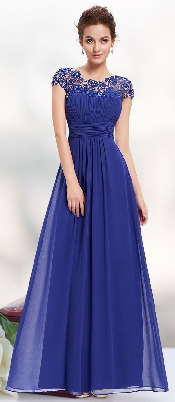 Damen Abendkleid Feine Spitze Fließender Rock Eveloria