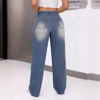 Damen Weite Jeans Mit Schriftzug Eveloria