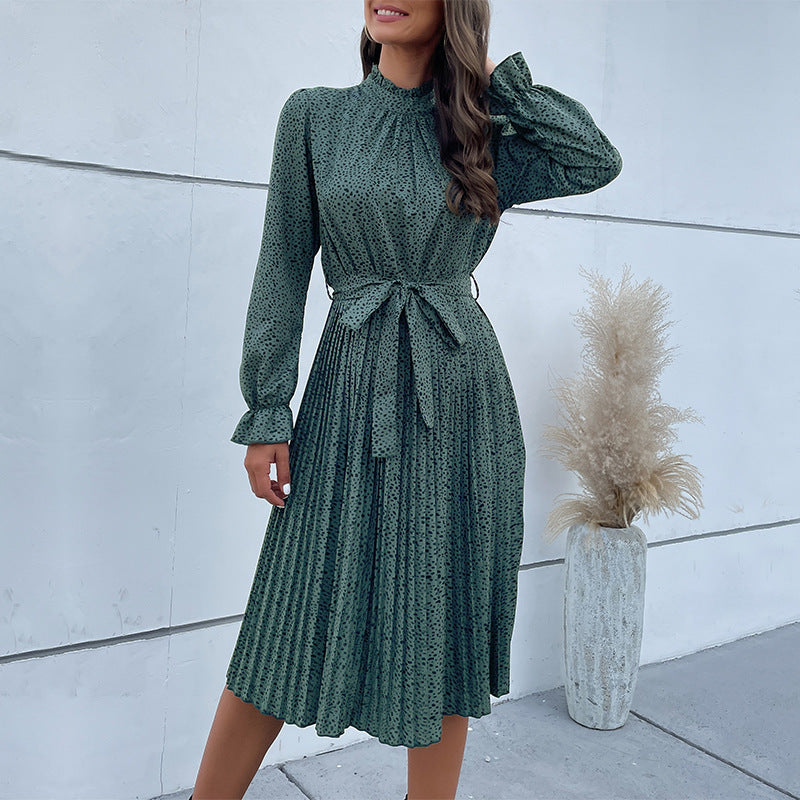 Damen Wickelkleid Midi Länge Rüschensaum Taillengürtel