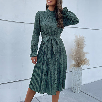 Damen Wickelkleid Midi Länge Rüschensaum Taillengürtel