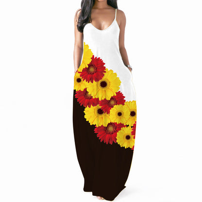 Damen Maxikleid Floralmuster Raffinierte Eingrifftaschen Eveloria