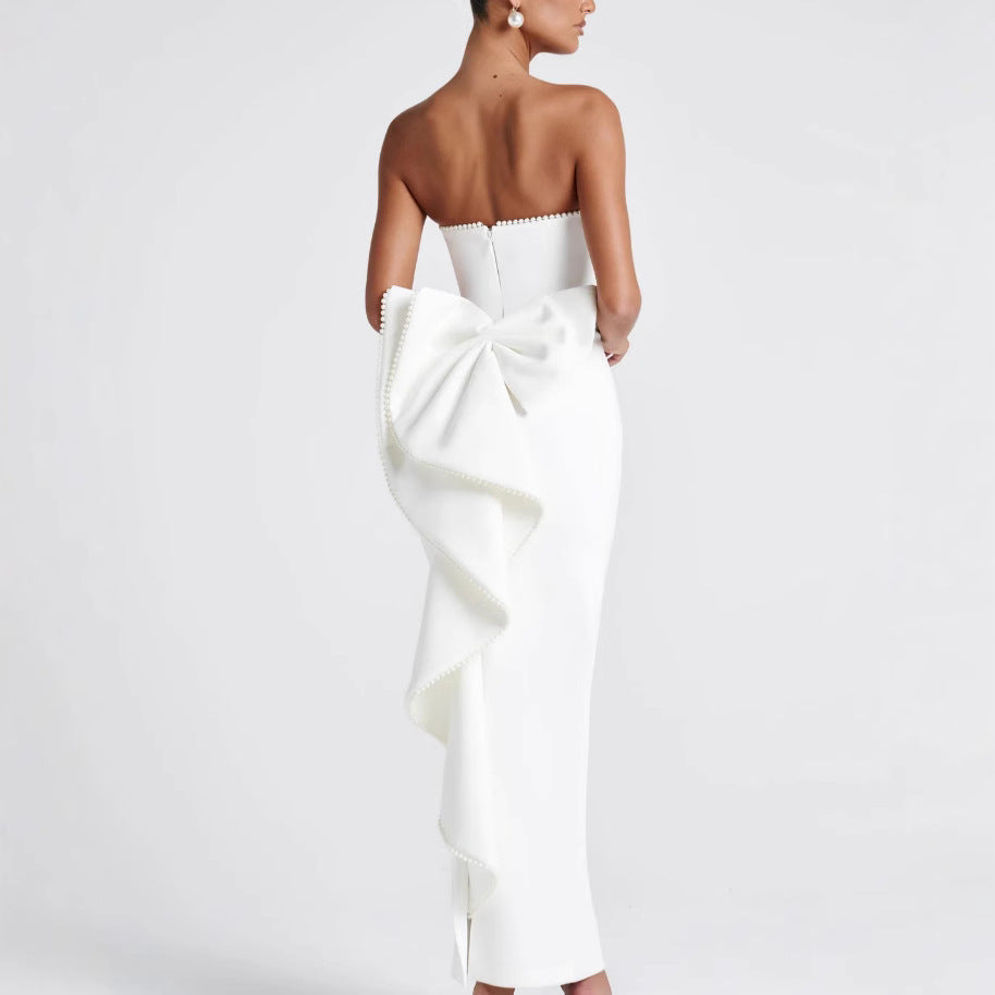 Damen Maxikleid Schulterfrei Rüschen Eveloria