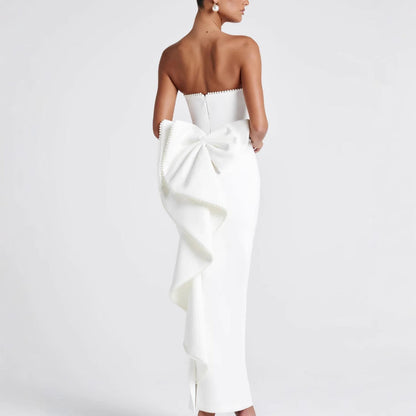 Damen Maxikleid Schulterfrei Rüschen Eveloria