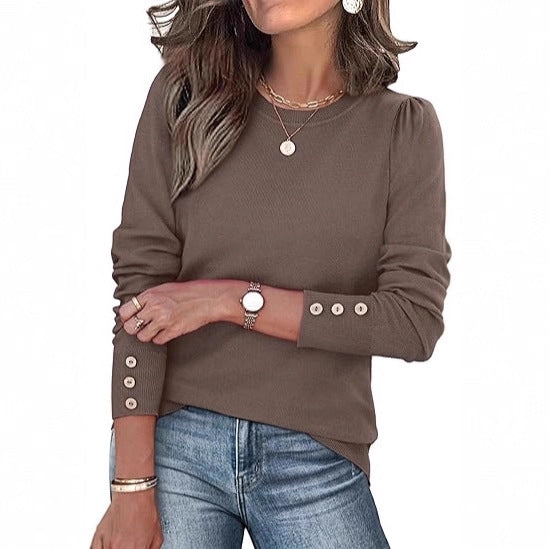 Damen Pullover Lässig Knopfdetails Eveloria