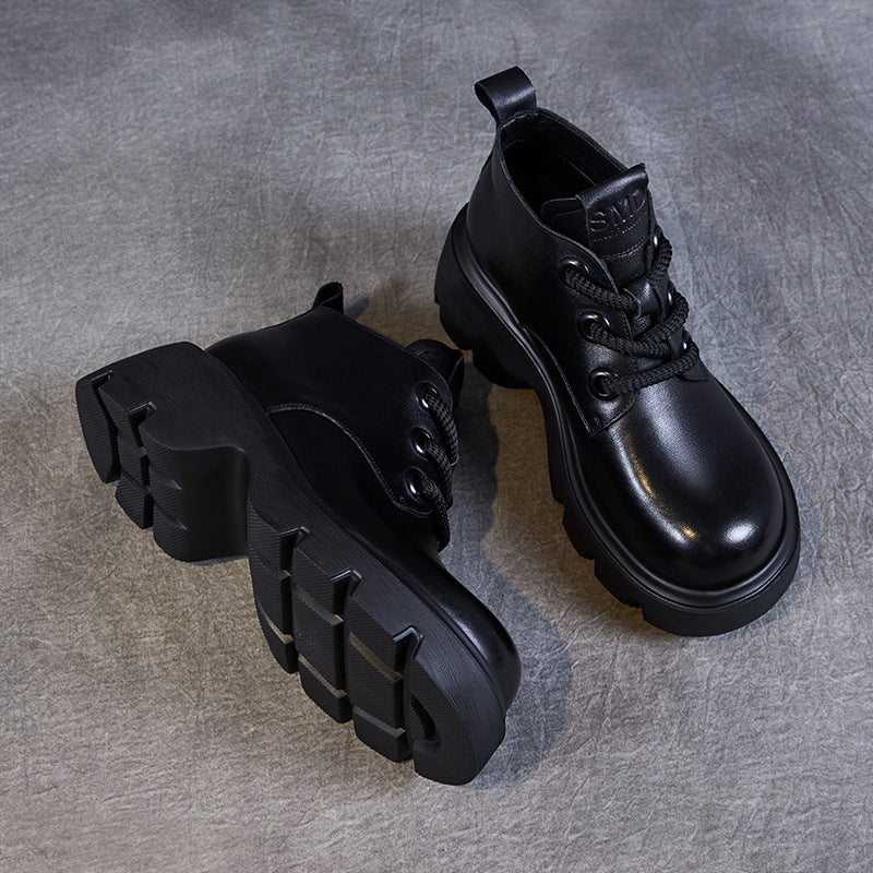 Eveloria Damen Stiefel Echtes Leder Hoher Schaft Dicke Sohle