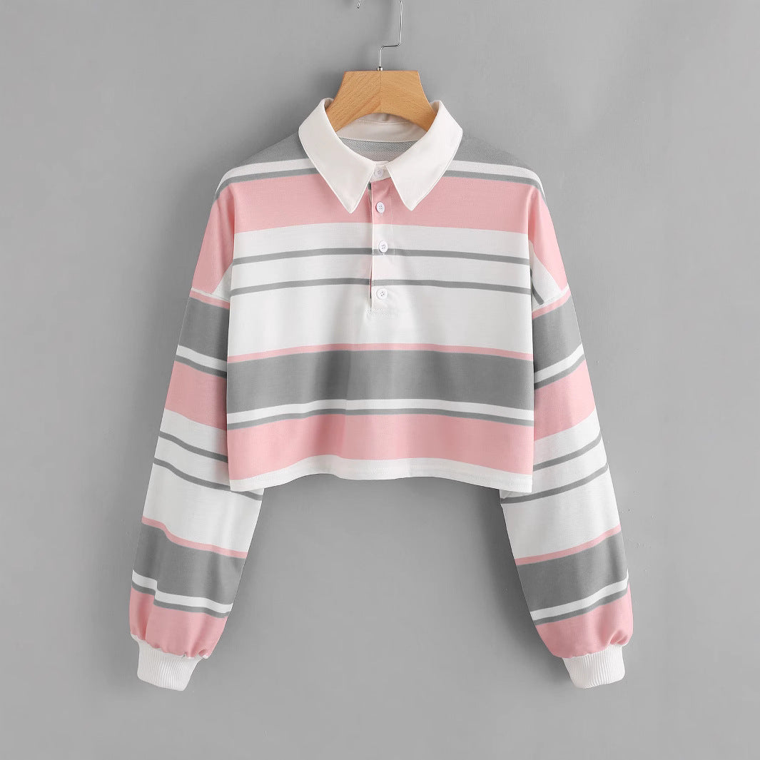 Damen Polo-Shirt Crop-Design Farbblockmuster Eveloria