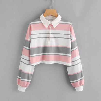Damen Polo-Shirt Crop-Design Farbblockmuster Eveloria