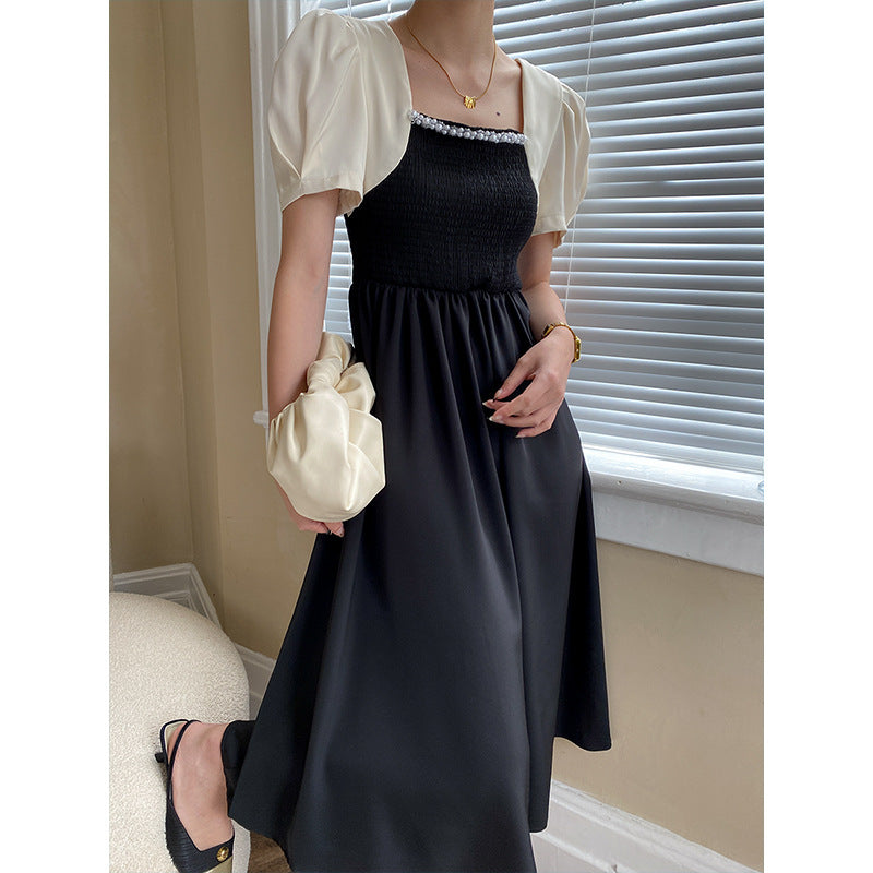Damen Maxikleid Puffärmel Dekorativer Ausschnitt Eveloria