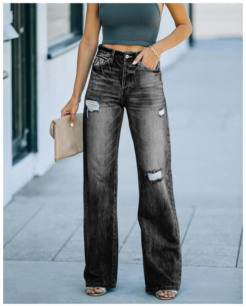 Damen Destroyed Jeanshose Weit geschnitten Eveloria