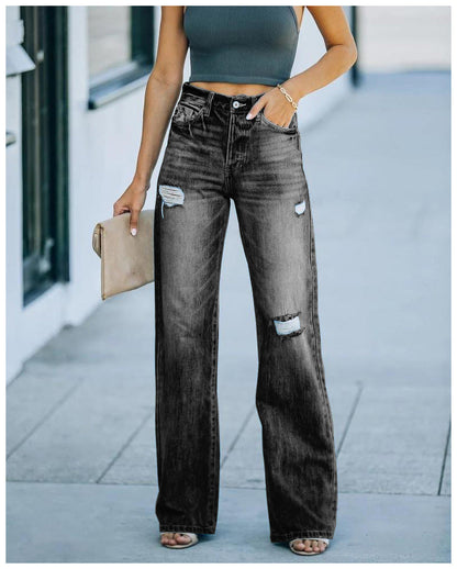 Damen Destroyed Jeanshose Weit geschnitten Eveloria