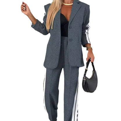 Damen Blazer-Anzug Sportlich Streifen Eveloria