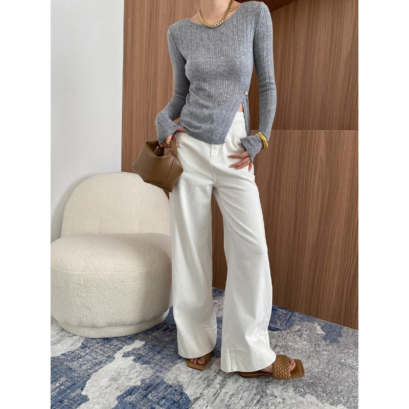 Damen Langarmoberteil Rippstruktur Elegant Eveloria