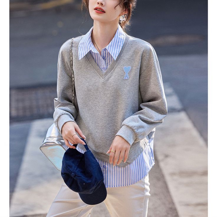 Damen Pullover V-Ausschnitt mit Unterhemd-Effekt - Eveloria