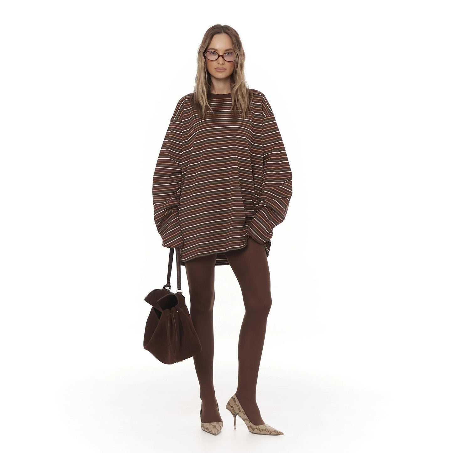 Damen Oversize T-Shirt Eveloria Weites Baumwoll-Shirt Beige